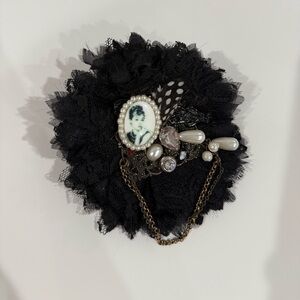 Elegant Black Lace Brooch or Hair Clip with Gold Accents  Audrey Hepburn